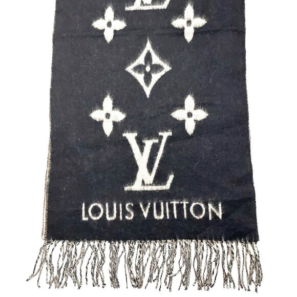 LOUIS VUITTON LV Reykjavik Black & Grey Reversible Scarf - Picture 6 of 13